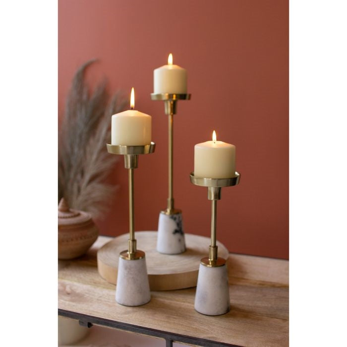 Stacked Marble and Brass Modern Pillar Candle Holder Large + Reviews