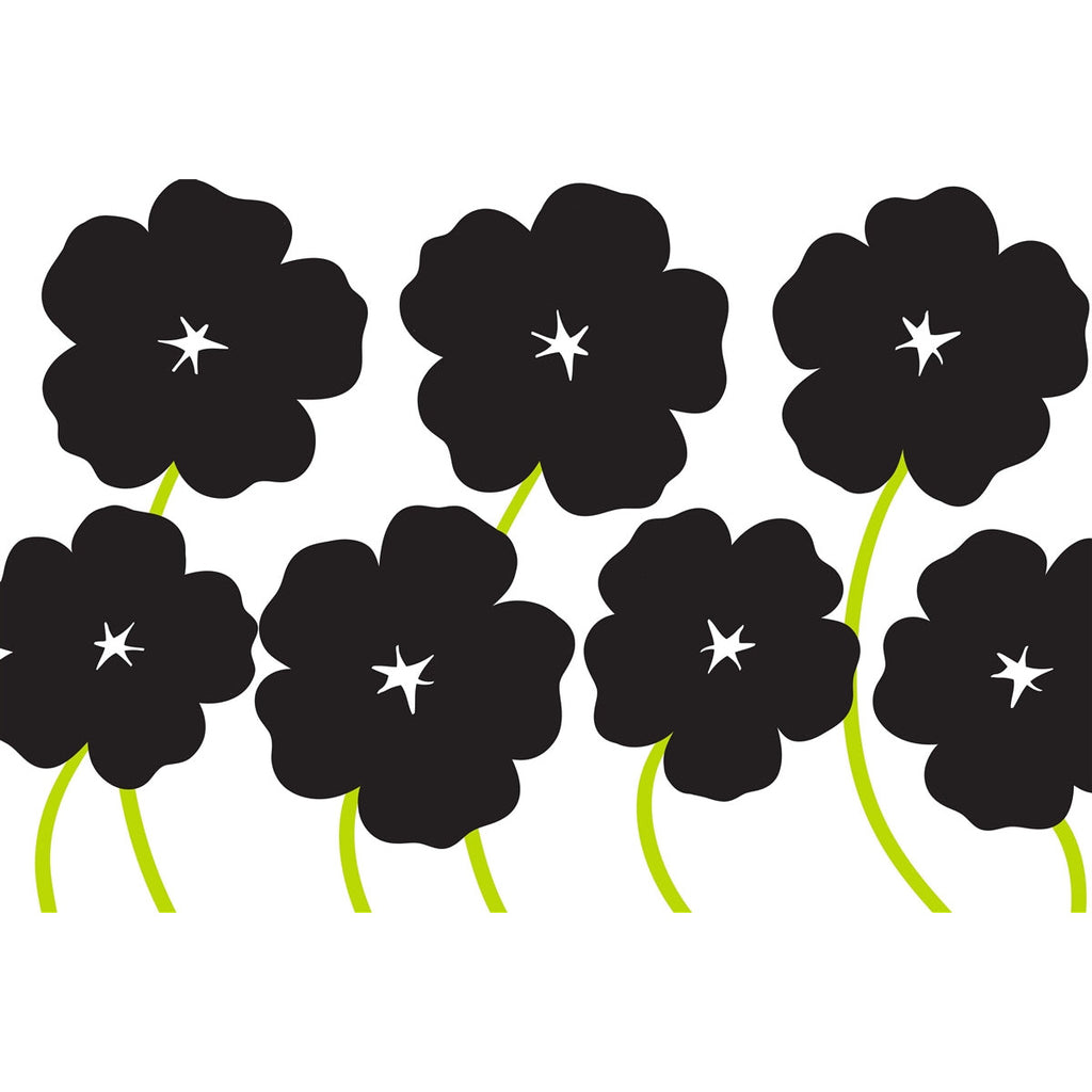 plat du jour black poppies green stems disposable placemat pad 50 sheets paper disposable soy-based ink entertaining recycled BPA free black + white flowers