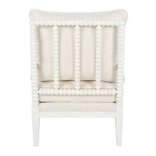 mahogany cushioned arm chair shell white fabric brass casters