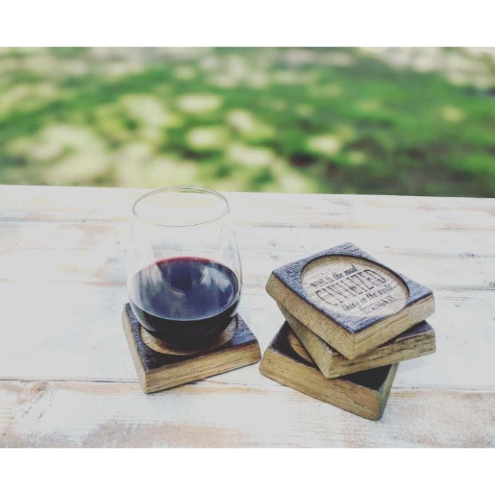 Square Wooden Coaster Set With Holder, Custom Coasters