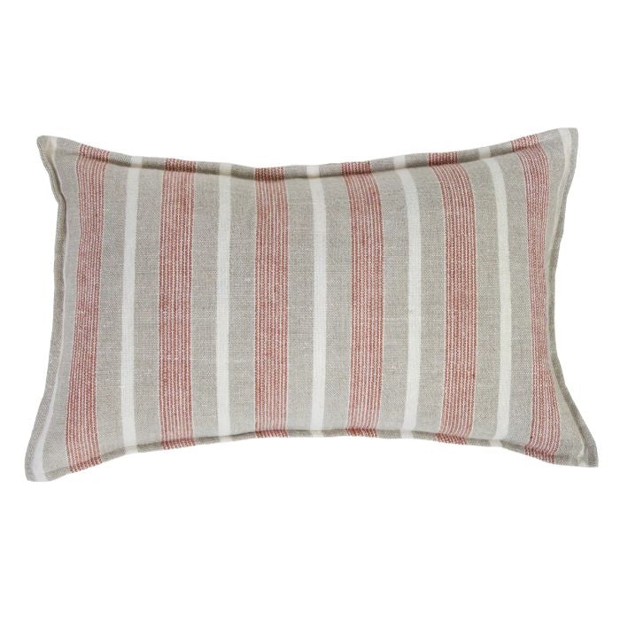 Set of 4 Indoor / Outdoor Black & White Stripe and Solid Red Lumbar/  Rectangle Pillows 